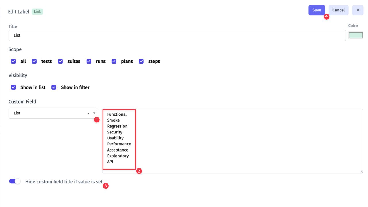 Testomatio - Custom Field List