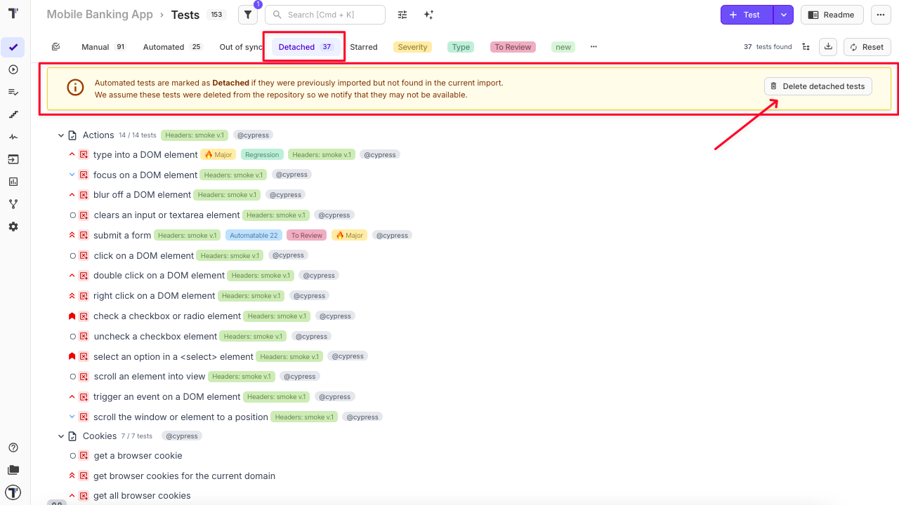 Auto Detach Automated Tests